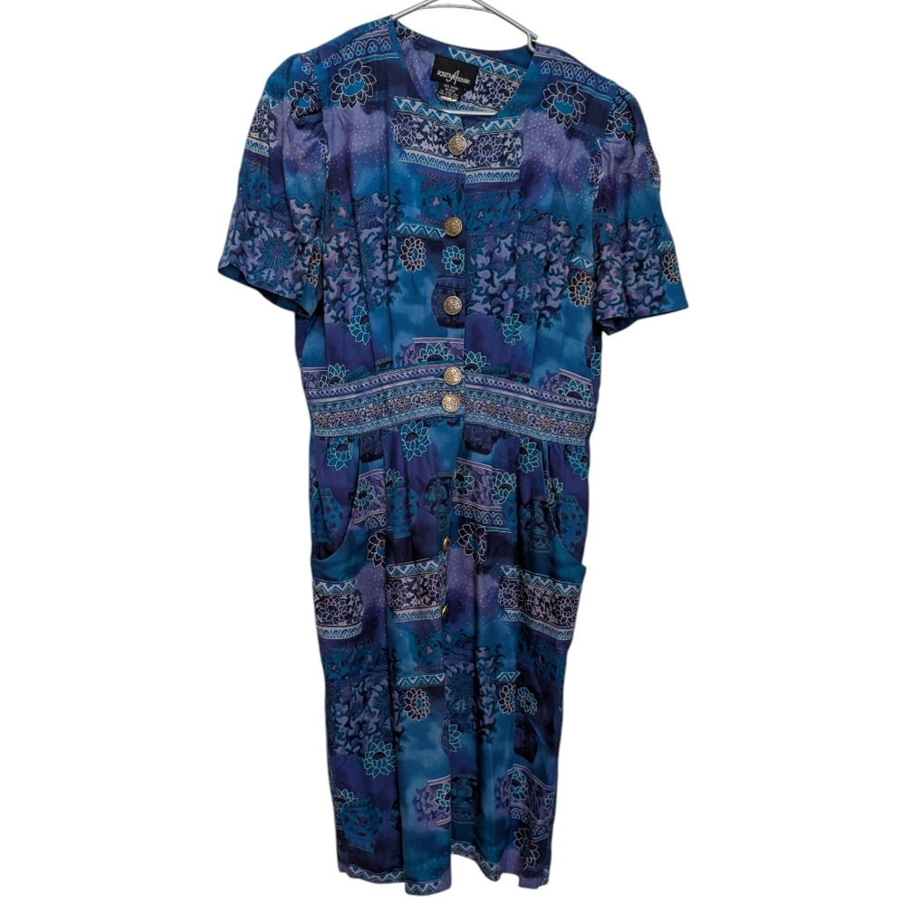 Positive Attitude Women's Size 8 Casual Short Sleeve Midi Dress Pockets Colorful
